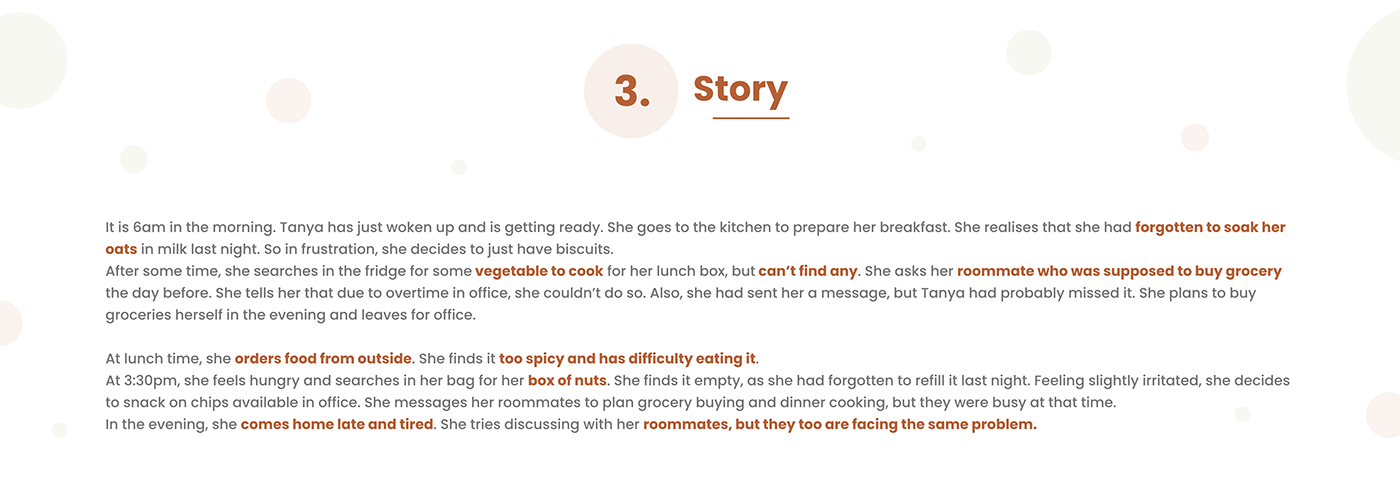 Story for the user persona for the UI/UX case study of KitChat app