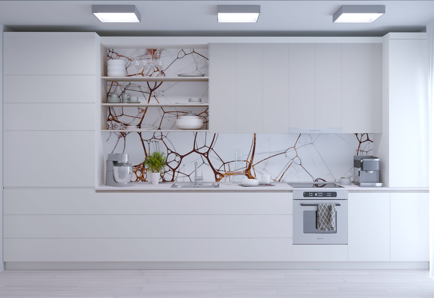 3dsmax CGI coronarenderer epoxy interiordesign kitchen lightcolors NeuralNetwork smallkitchen