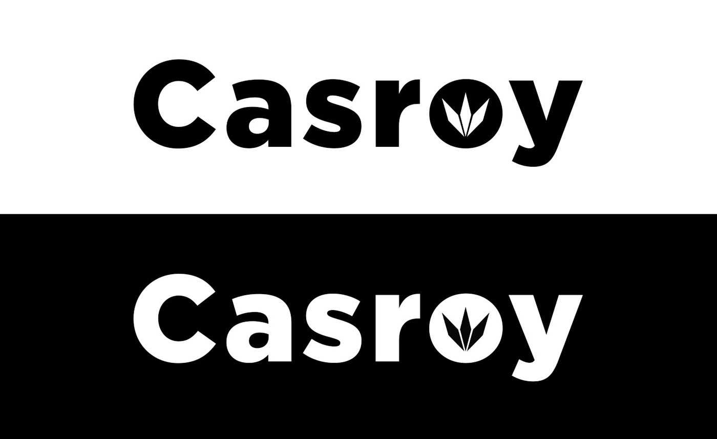 Image contains: Detailed view of Casroy logo variants in black and white by Humza DZN.
