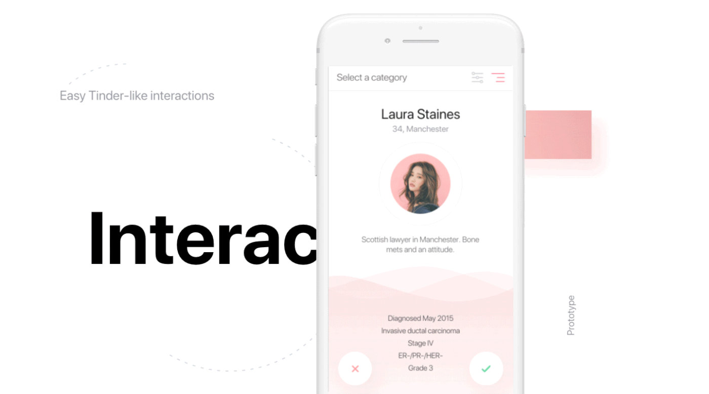 app social cancer pink UI ux match people connect friends