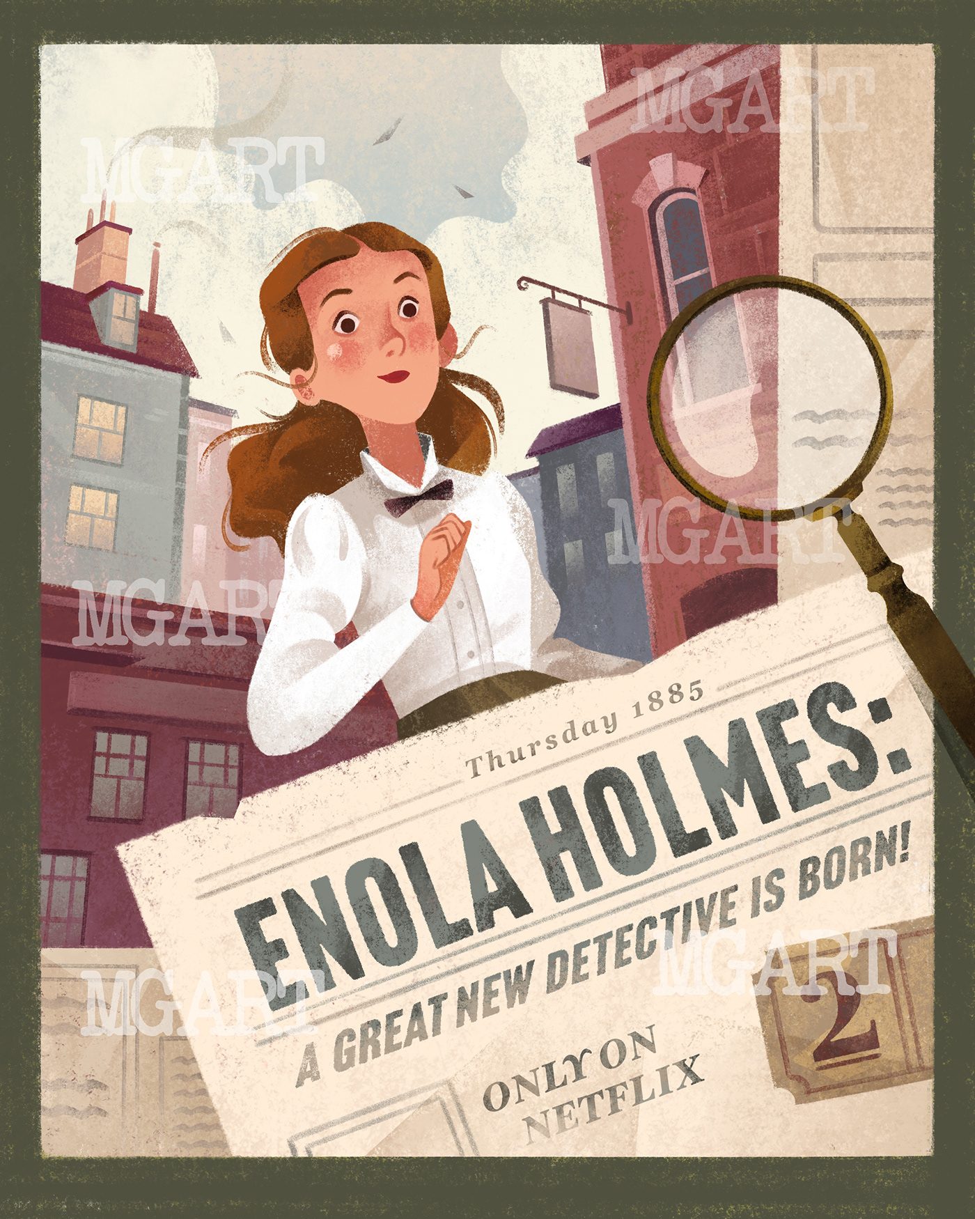 children illustration children's book cover dark academia digital illustration Enola Holmes ILLUSTRATION  kidlit Sherlock sherlockholmes