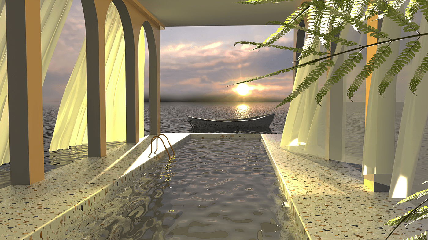 cinema 4d redshift visualization Ocean 3D room Pool