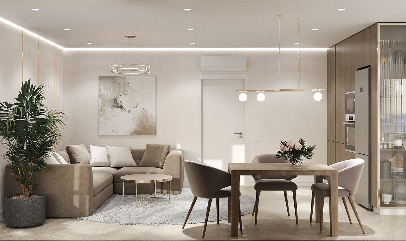 interior design  living room visualization beige brass