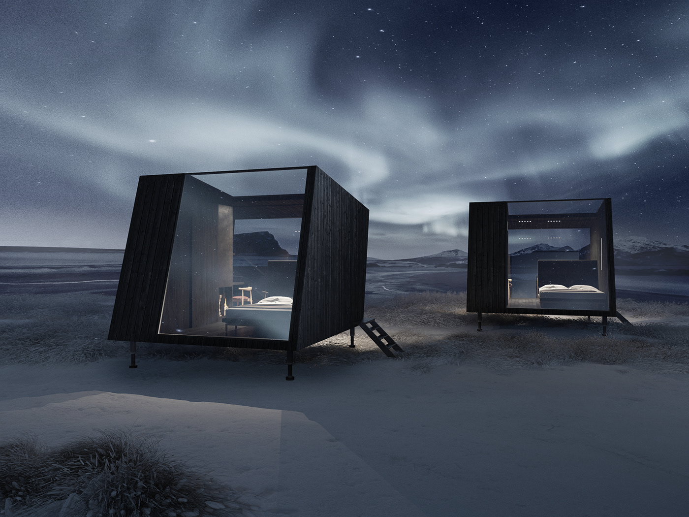 house iceland concept aurora dark modern brutal winter 3D