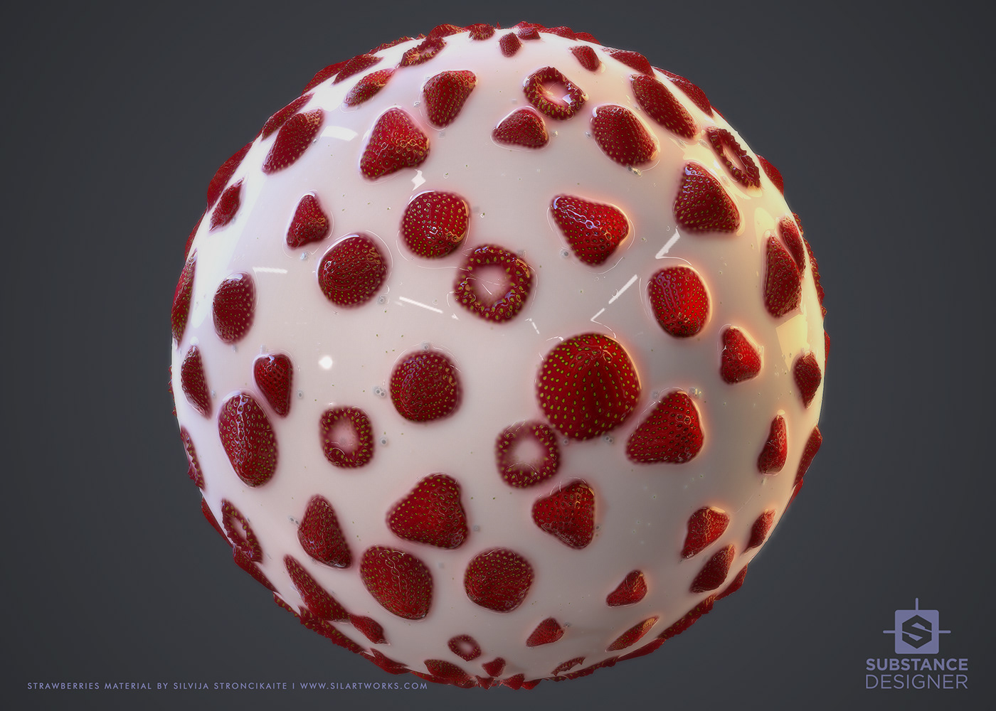 #3Dartist #Strawberries #material #proceduralmaterial #DigitalArt #cgi #textures   #madewithsubstance #substancedesigner #marmosettoolbag