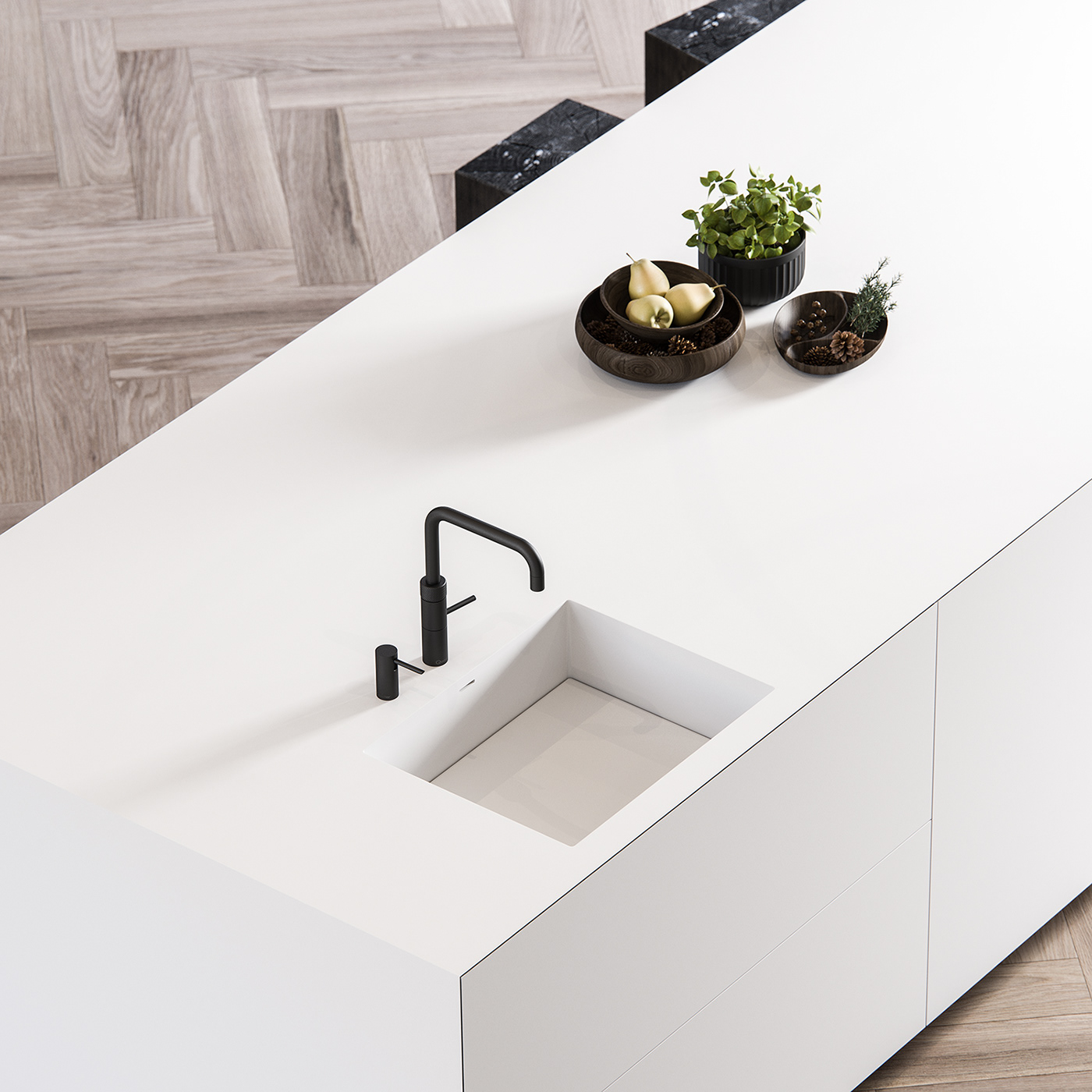 Interior design kitchen minimalist modern product visualization electronic appliance arch viz