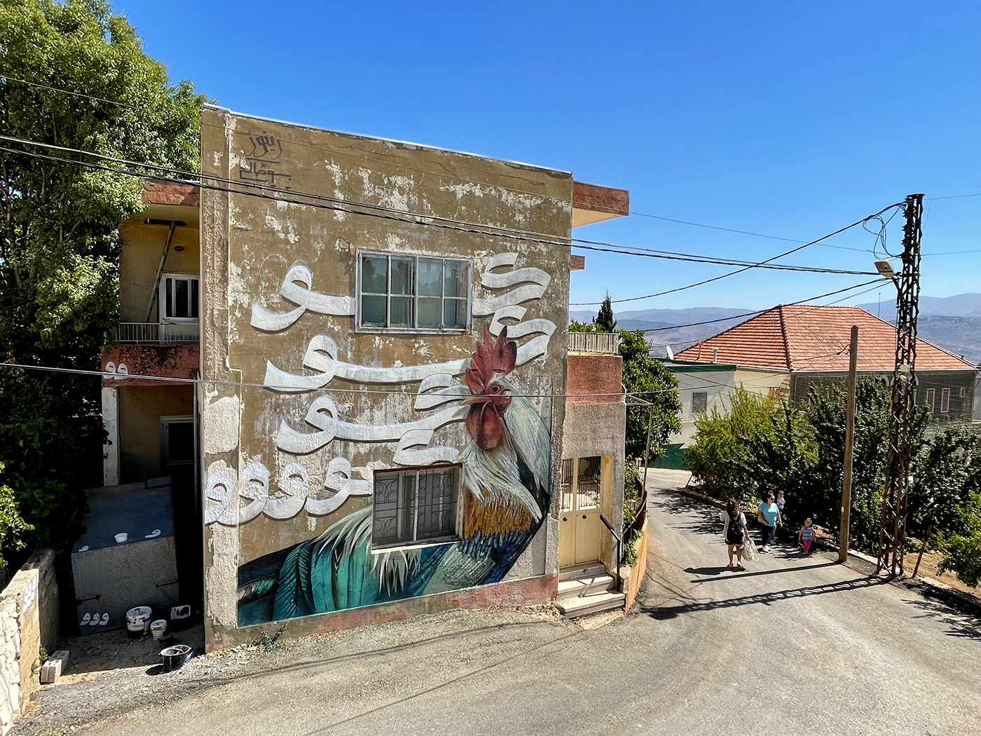 Mural lettering Street Art  lebanon arabic Calligraphy   arabic typography Rooster village wall