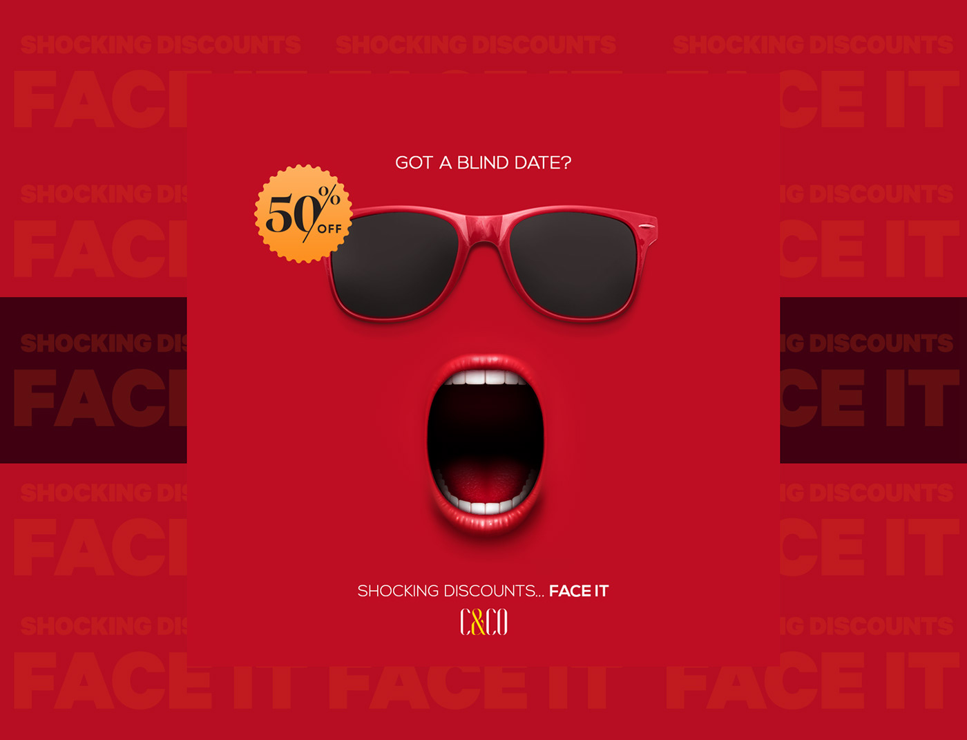Advertising  ILLUSTRATION  Black Friday C&CO creative shocking discounts face it glasses Mouth social media