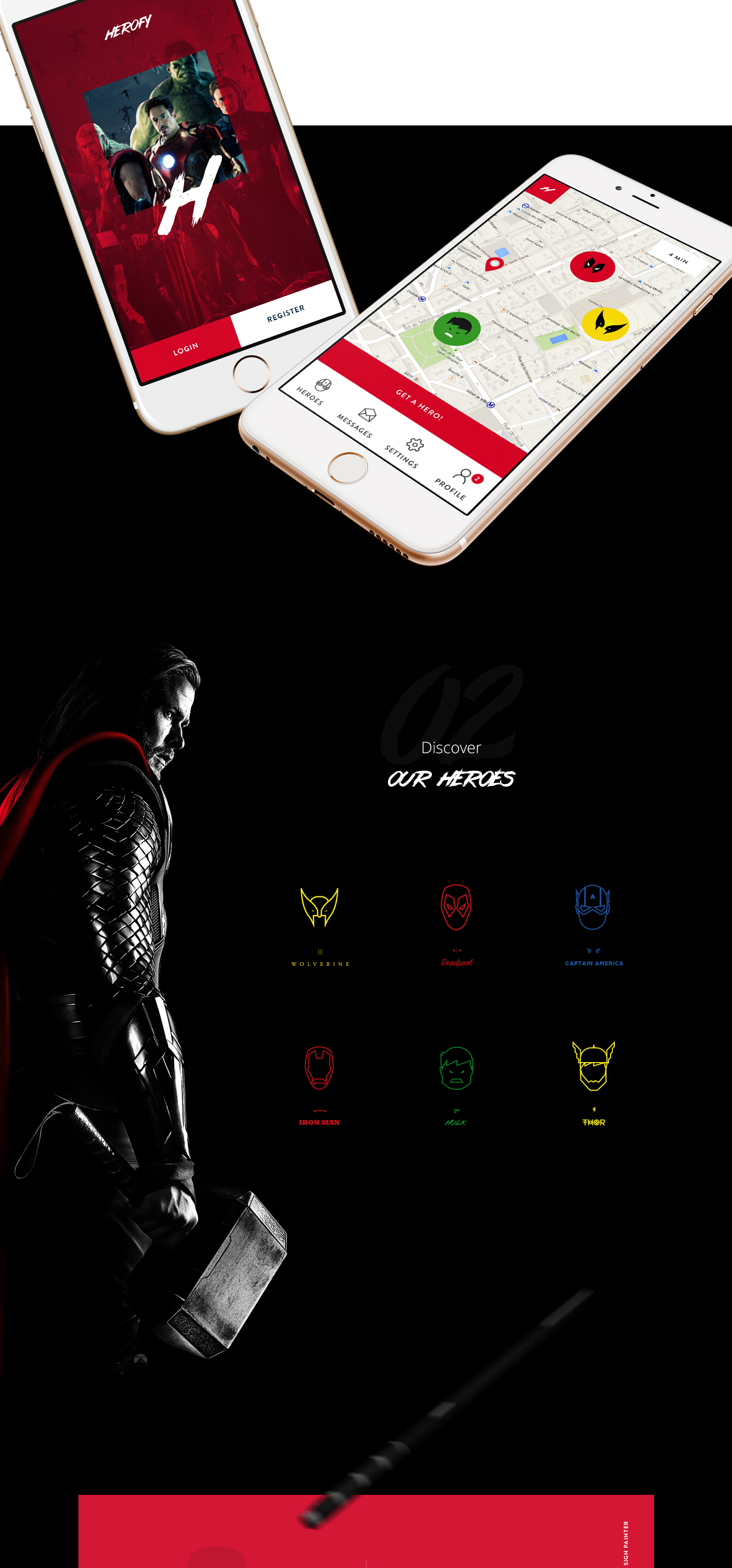 Hero app UI ux illustrate Responsive type user experience user interface color Avengers watch Web apple watch