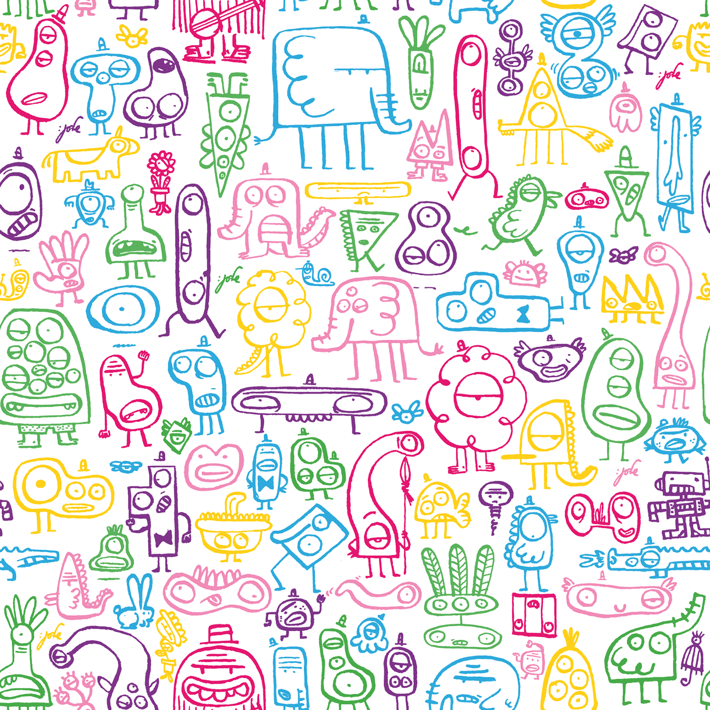 Stationery Character monsters ink vector nib pattern colourist lovely