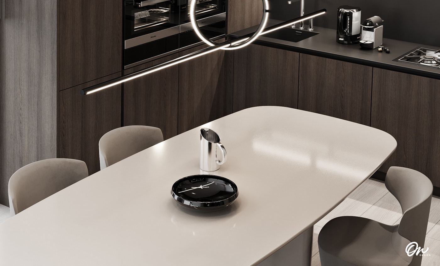Interior living room beige minimalist Render trend black kitchen дизайн интерьера гостиная  