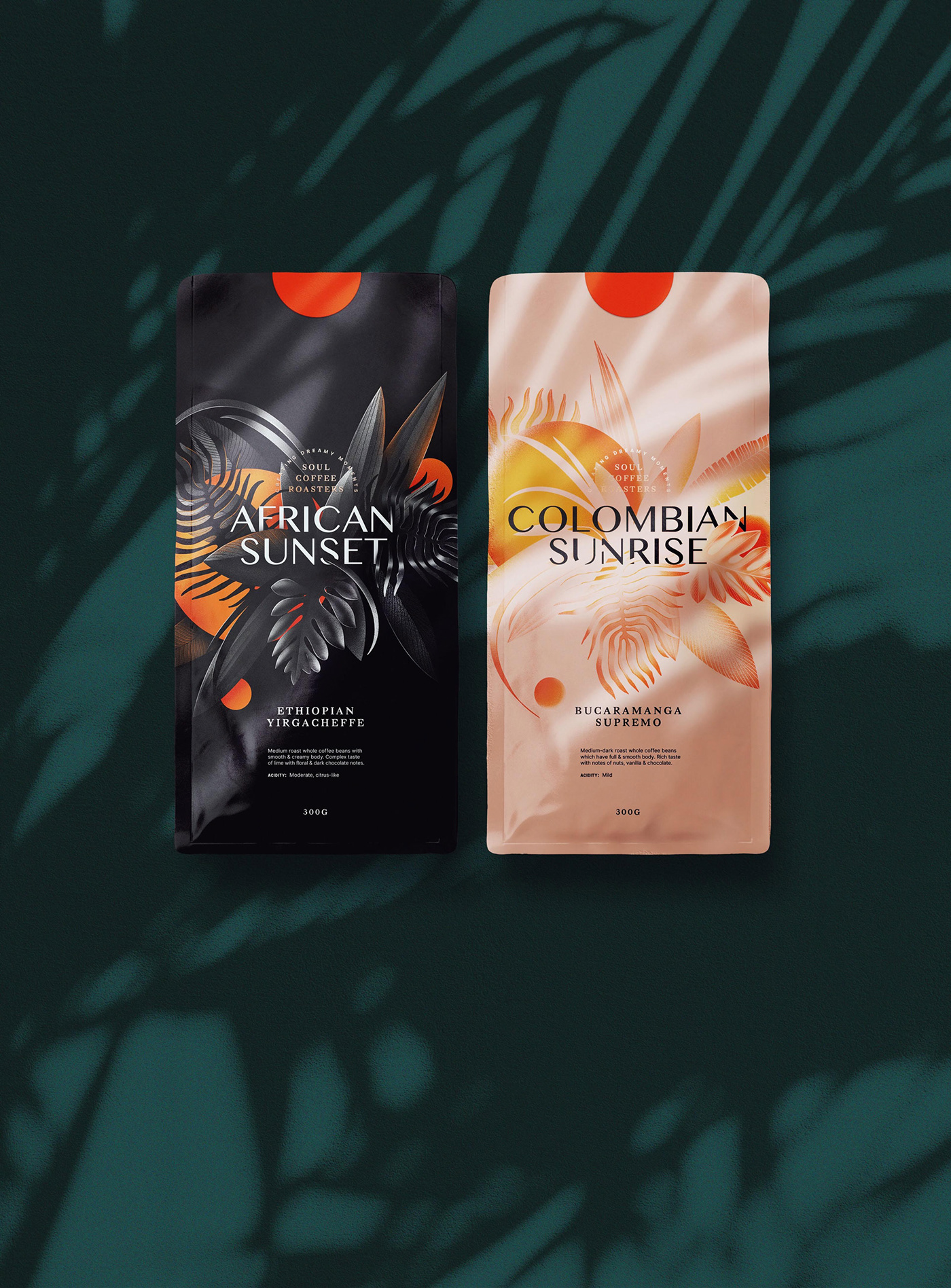 Packaging coffee packaging tropical illustration sunset Sunrise illustrated packaging Coffee coffee brand leaves pouch