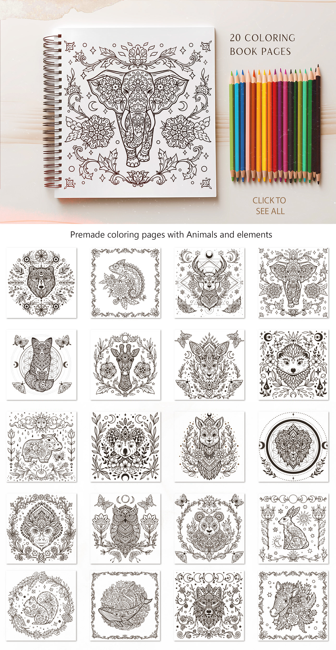 animal coloring book ornate ornament line art wild animal Adult Coloring Pages moon arabic Style flofers