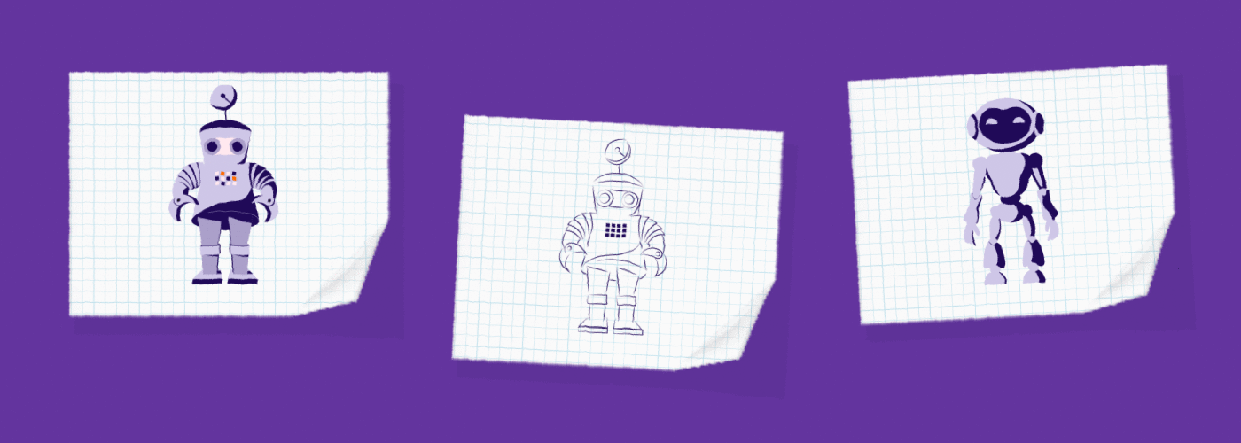 Animated sketch and illustrations, old and future robot