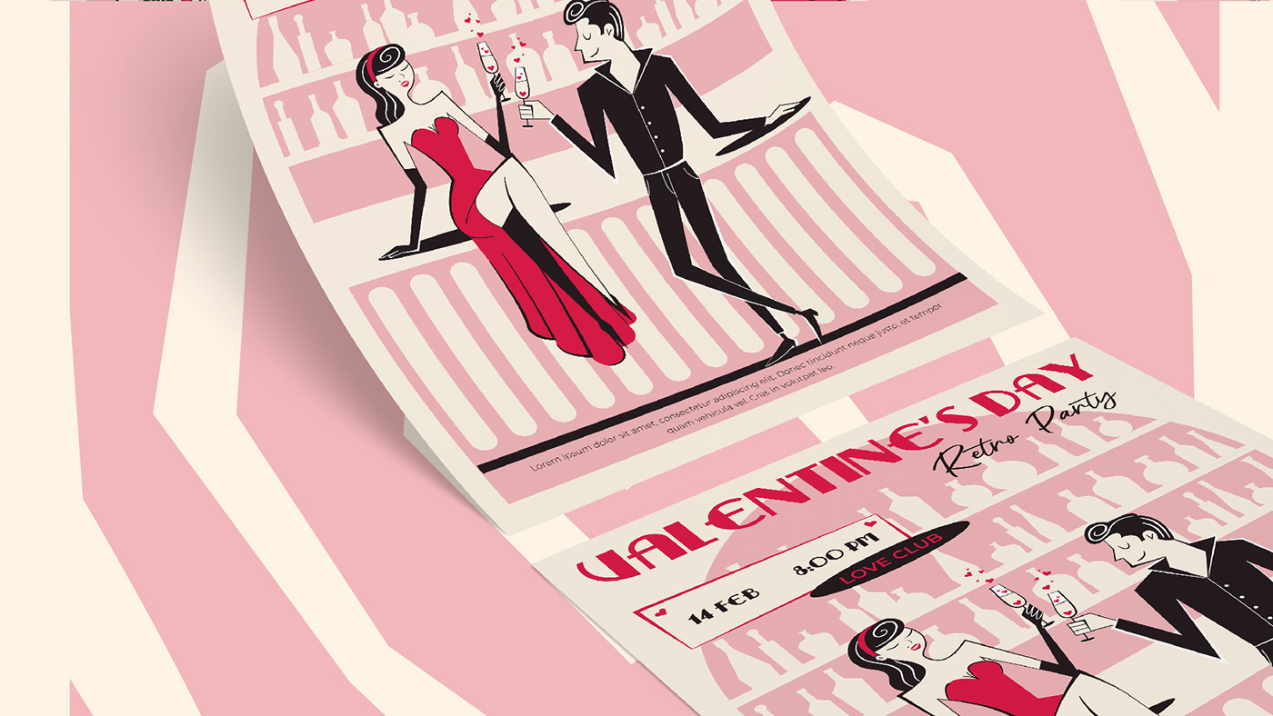 Invitation flyer Valentine's Day valentine Retro party party flyer poster design club