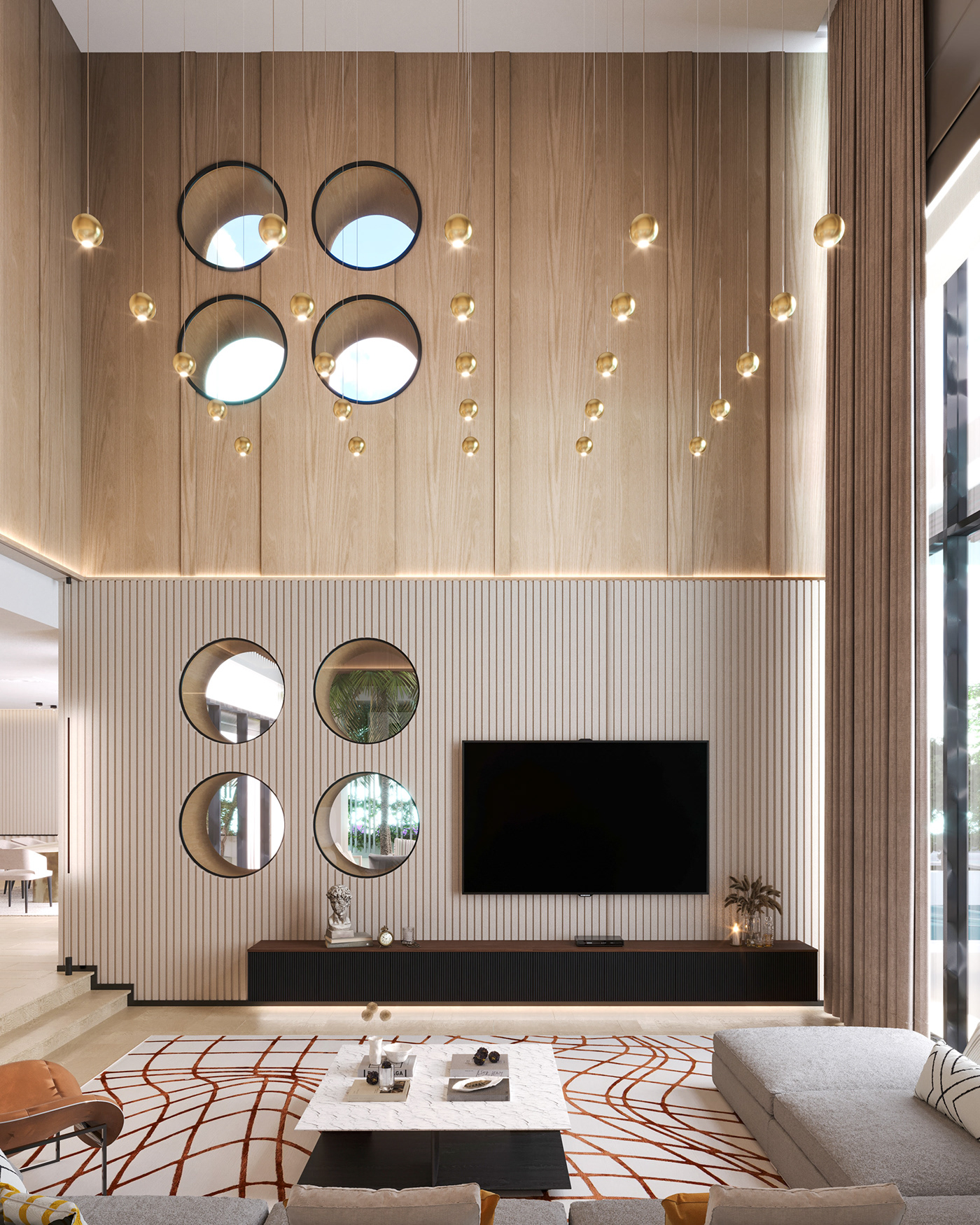 indoor interior design  Double Height Villa luxury architecture modern visualization 3ds max Midcentury Modern