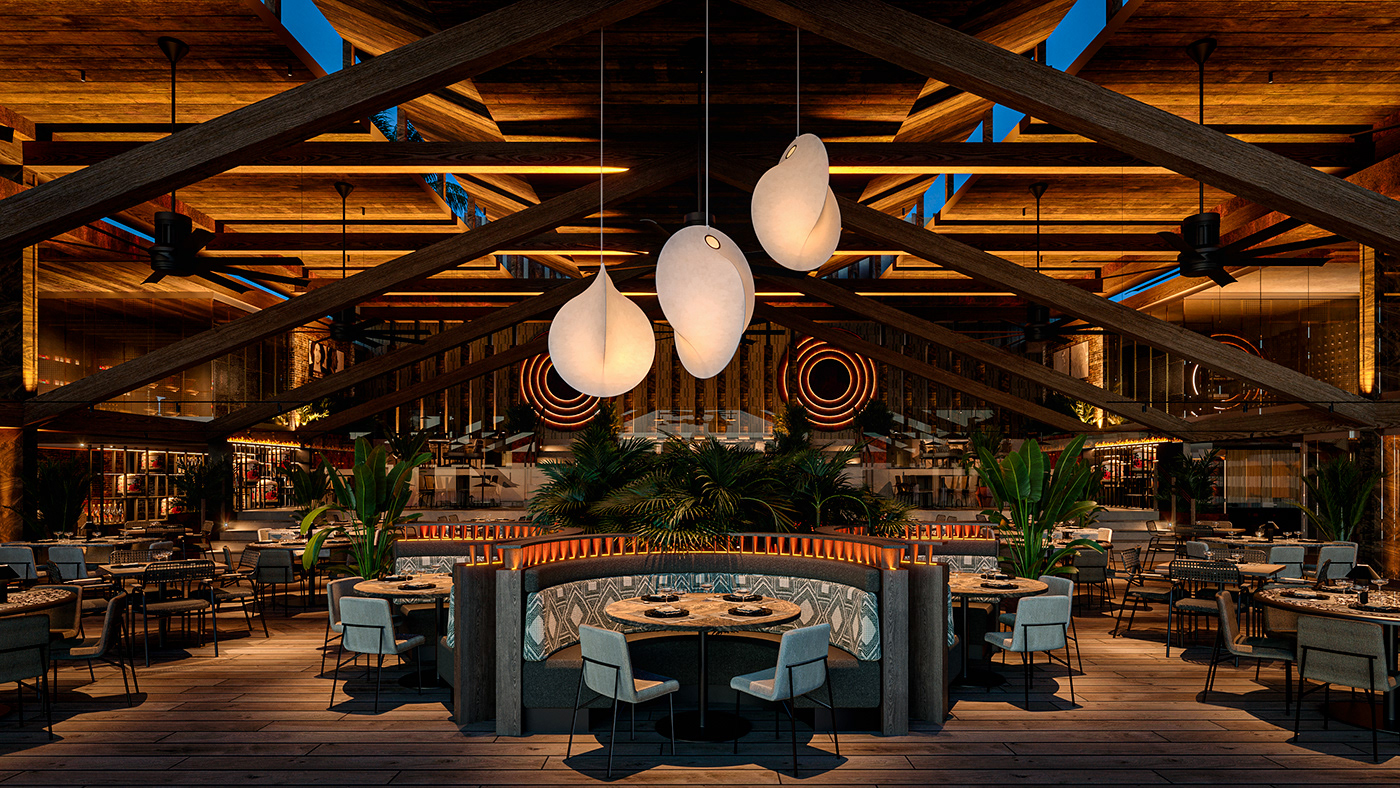 Render rendering archviz CoronaRender  restaurant Sushi sushi restaurant architecture visualization