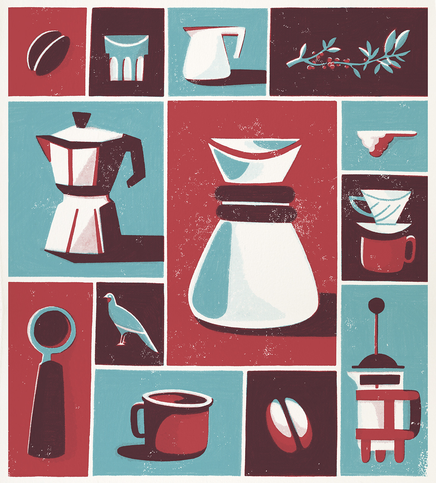 poster Coffee flat graphic texture print printmaking cafe