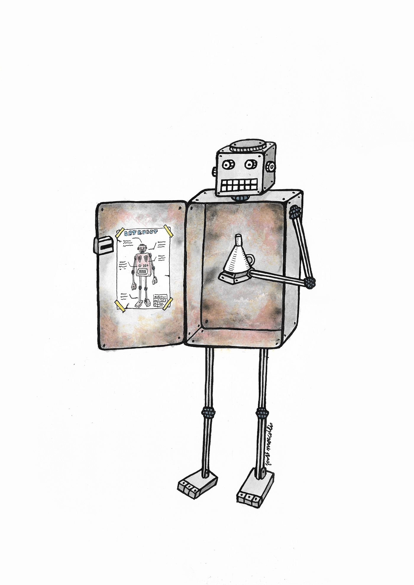 ILLUSTRATION  ink joostmarcellis nerdcore pen robot robotic watercolour