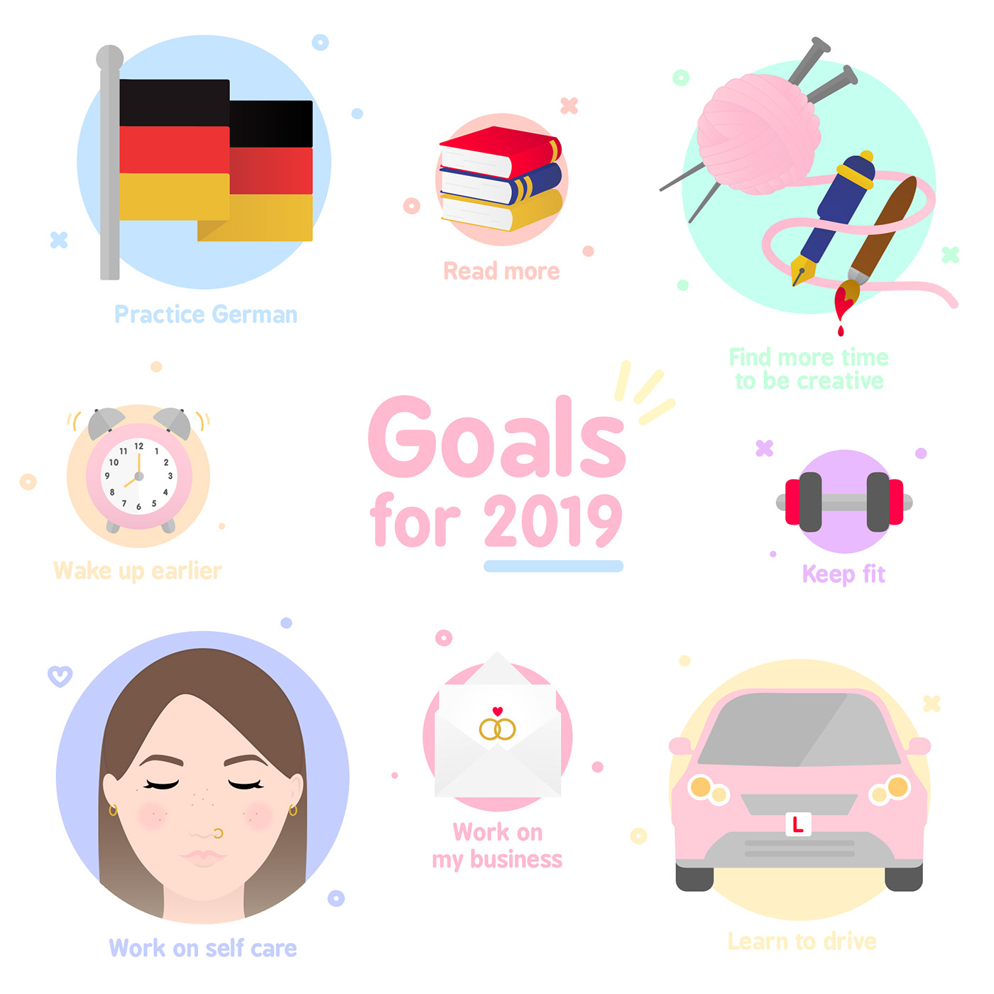 ILLUSTRATION  Digital Art  graphic design  icons icon design  Illustrator personal Goals new year resolutions 2019 Goals
