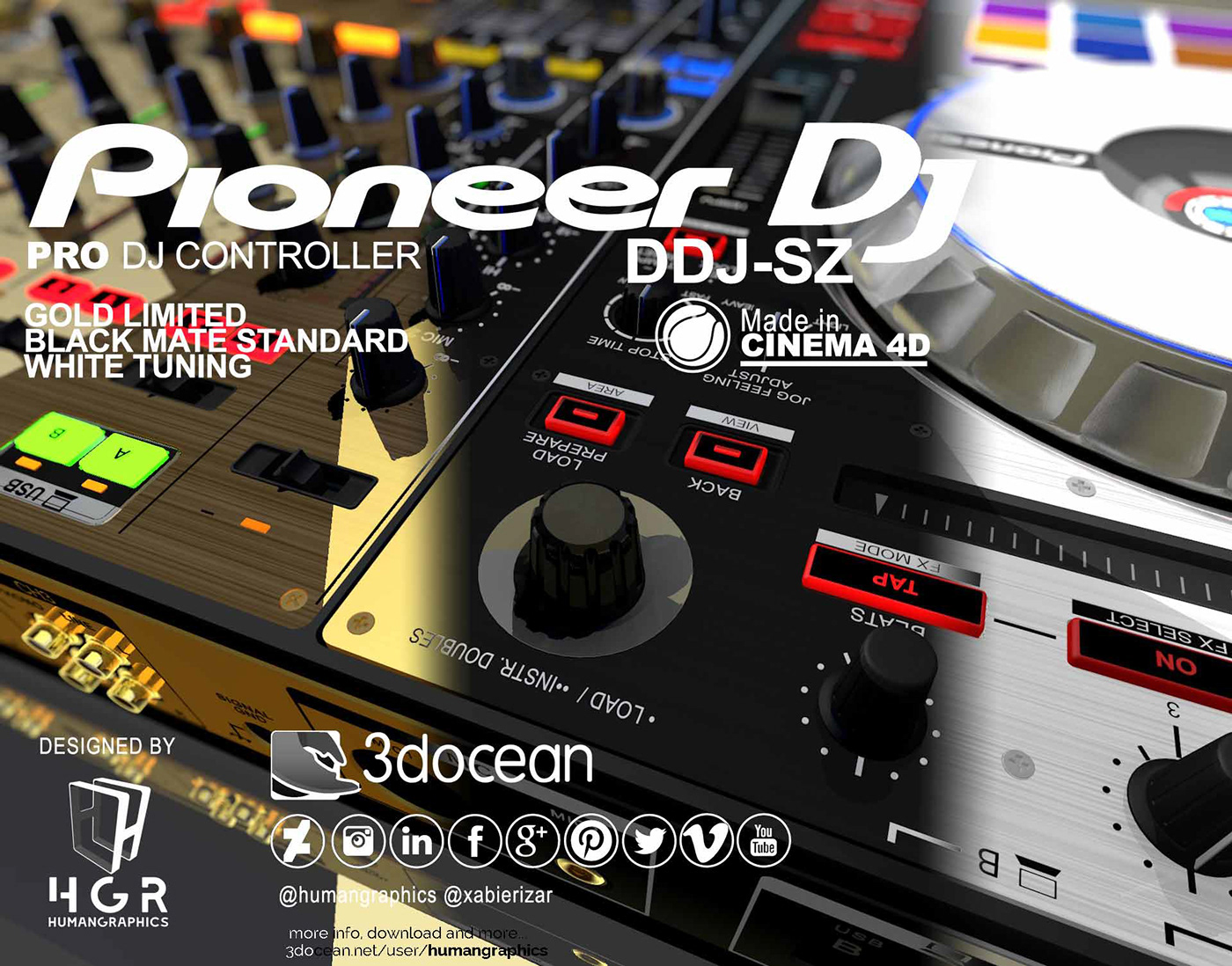 cinema 4d c4d 3D Render DJ controller turntables Pioneer pioneer dj cdj dj