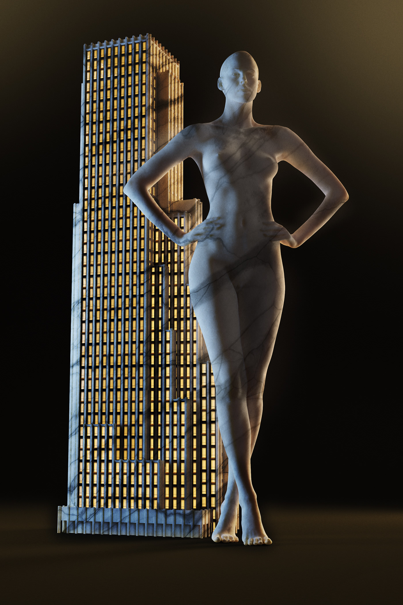 Marble figure nude lighting studio CGI Render daily posing