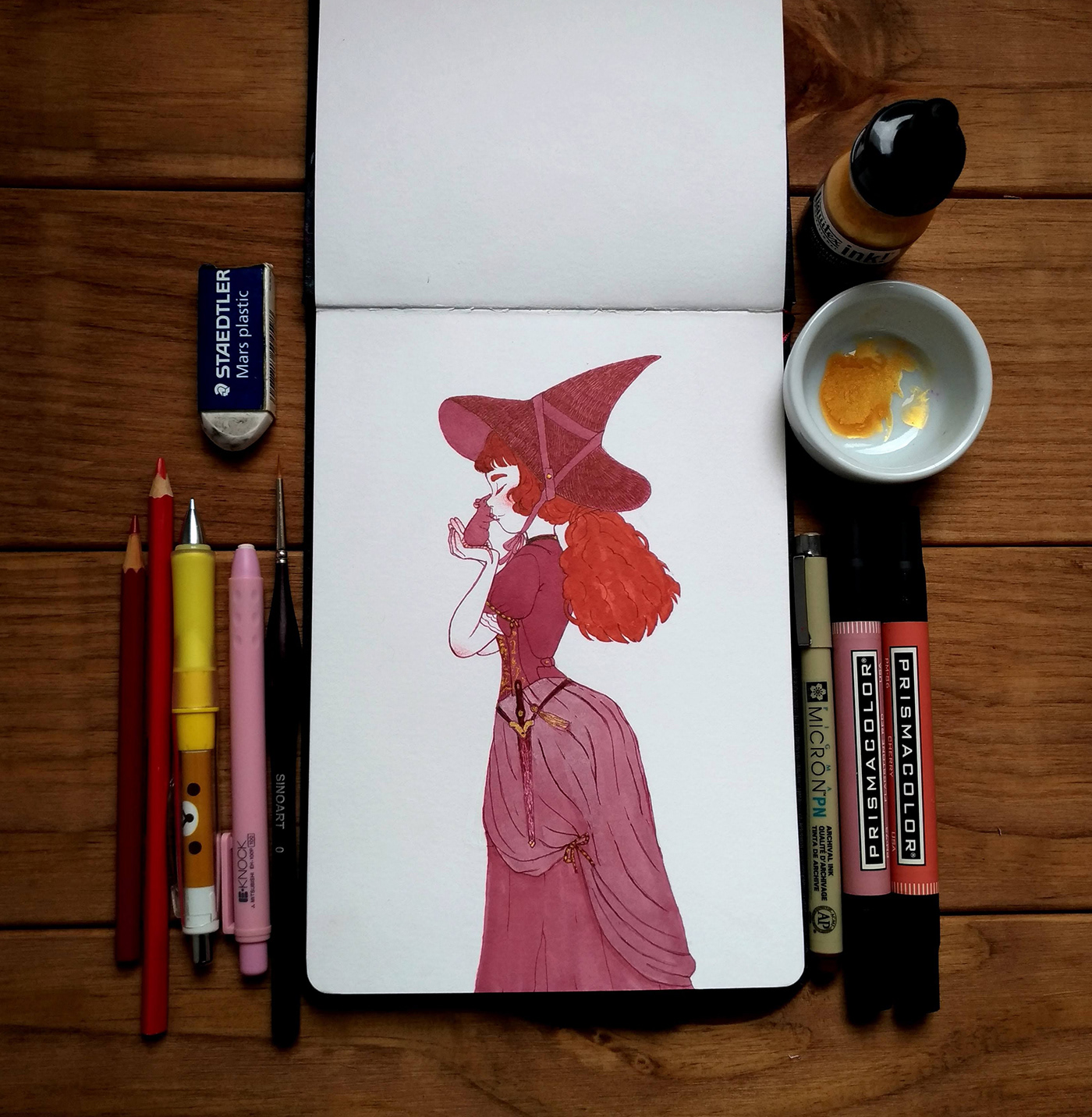 Acrylic Gouache  Cat Character design  clown gouache ink little red tayaki watercolor witch