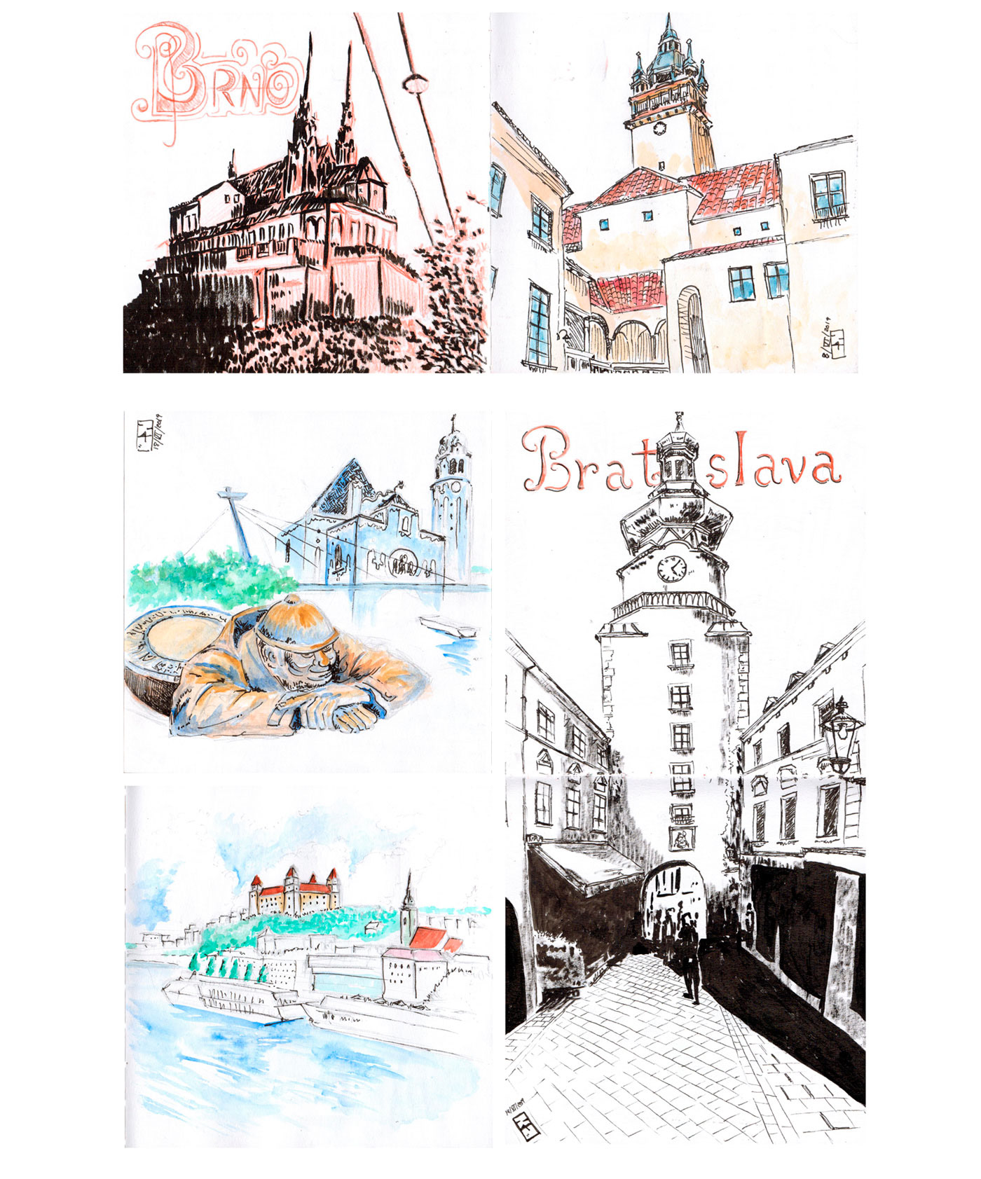 sketch sketchbook Travel travel sketchbook watercolor ink wien Marker salzburg Bratislava