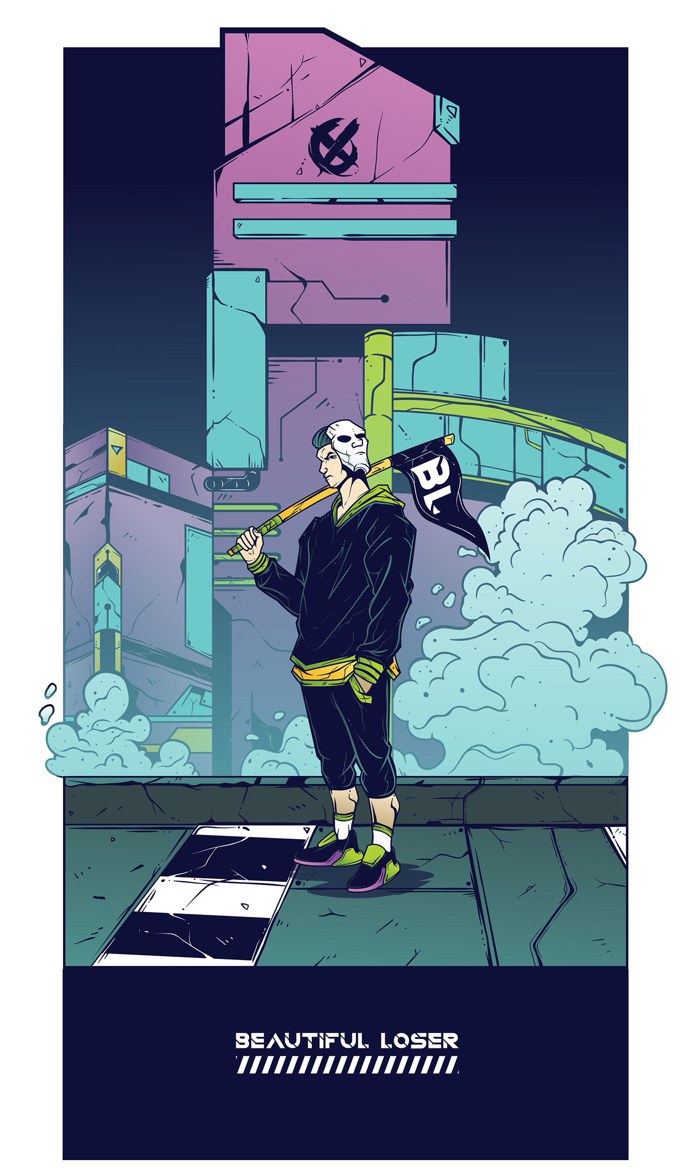 Cyberpunk future futuristic illustrate ILLUSTRATION  mask Night City sci-fi Urban Street vector