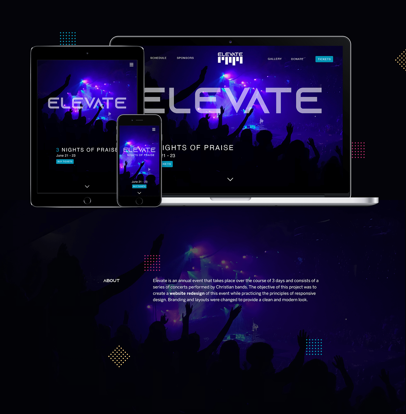 ELEVATE Christian music Event webpage concert event page Music Festival tickets Web Design 