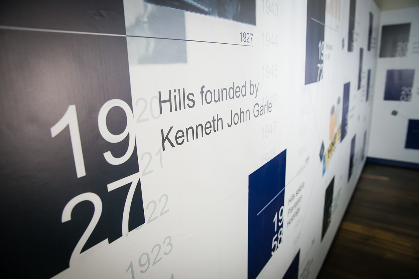 hills anniversary graphics numberplates 90 years timeline poster leaflet Booklet logo