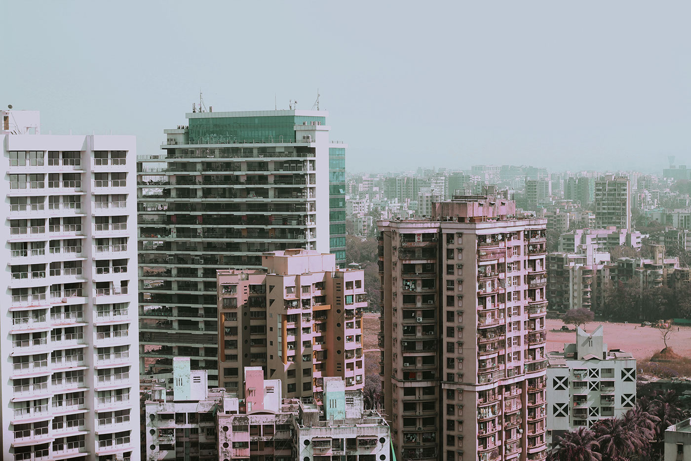 terrace rooftops MUMBAI India housing community top view High Rise