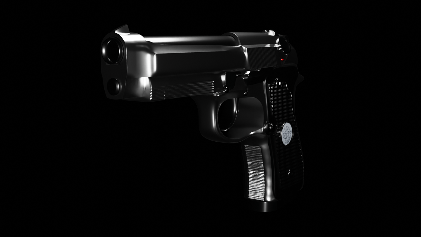 Gun pistol 9mm 3D modeling blender beretta 92 fs