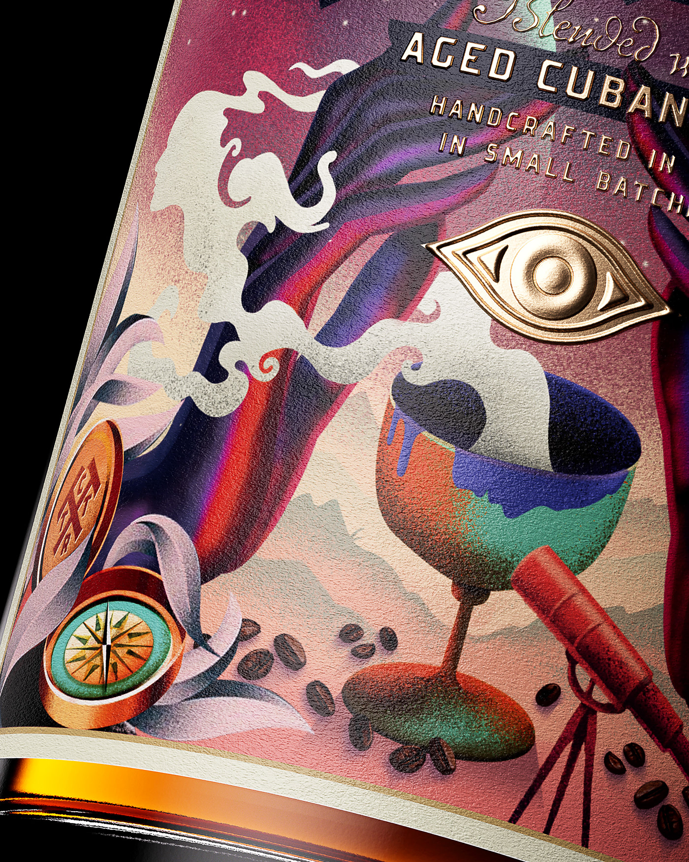 Rum iIllustration collage Render India strange liquor Packaging Label bottle