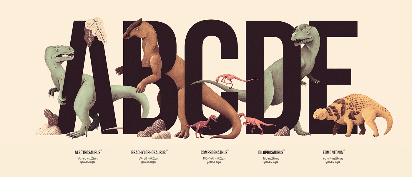 36daysoftype 36daysoftype2020 ABC abecedario alphabet Dino Dinosaur Dinosaurios ILLUSTRATION  vintage
