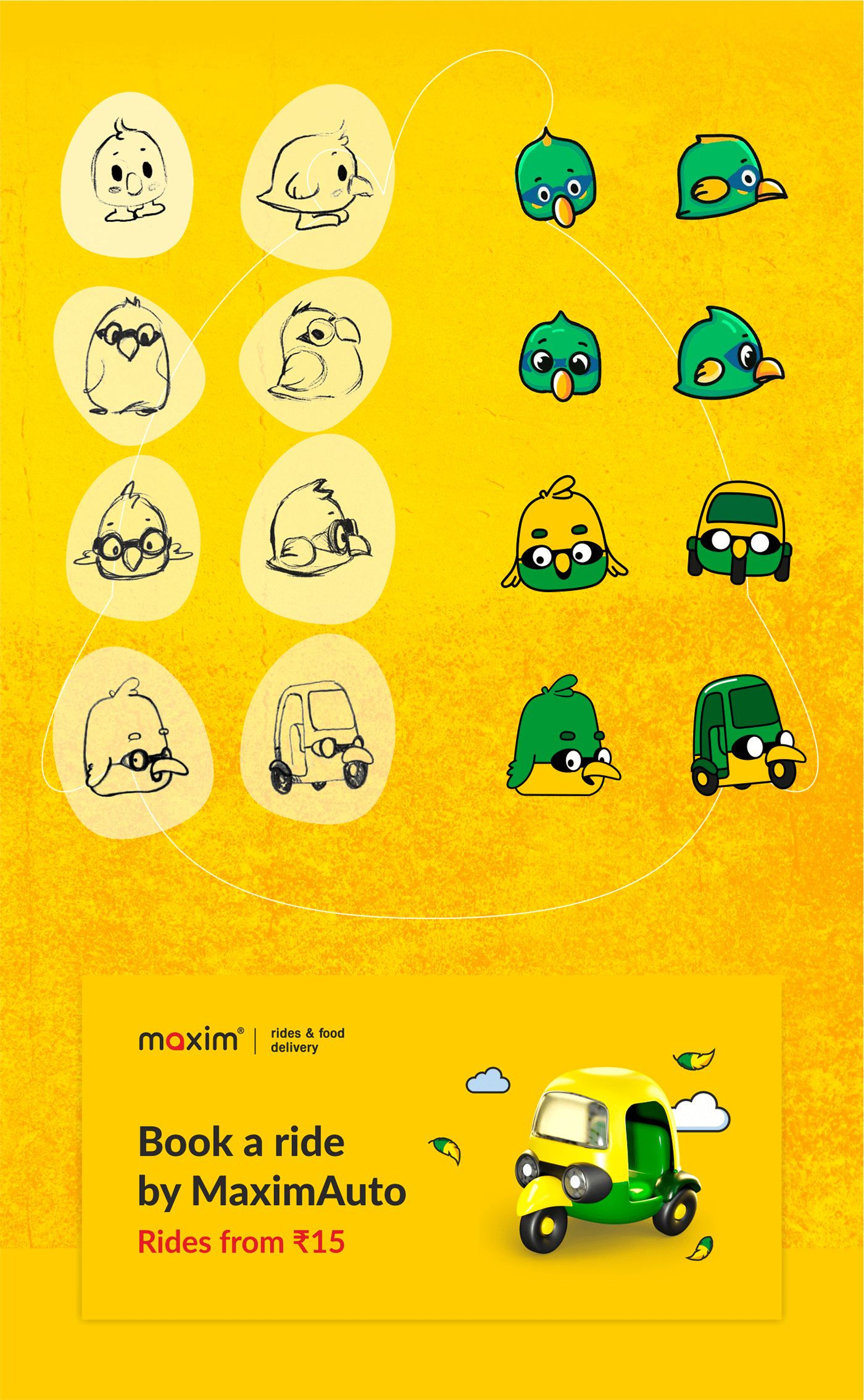 3D Advertising  animation  bird Character design  ILLUSTRATION  India Mascot tuk-tuk video