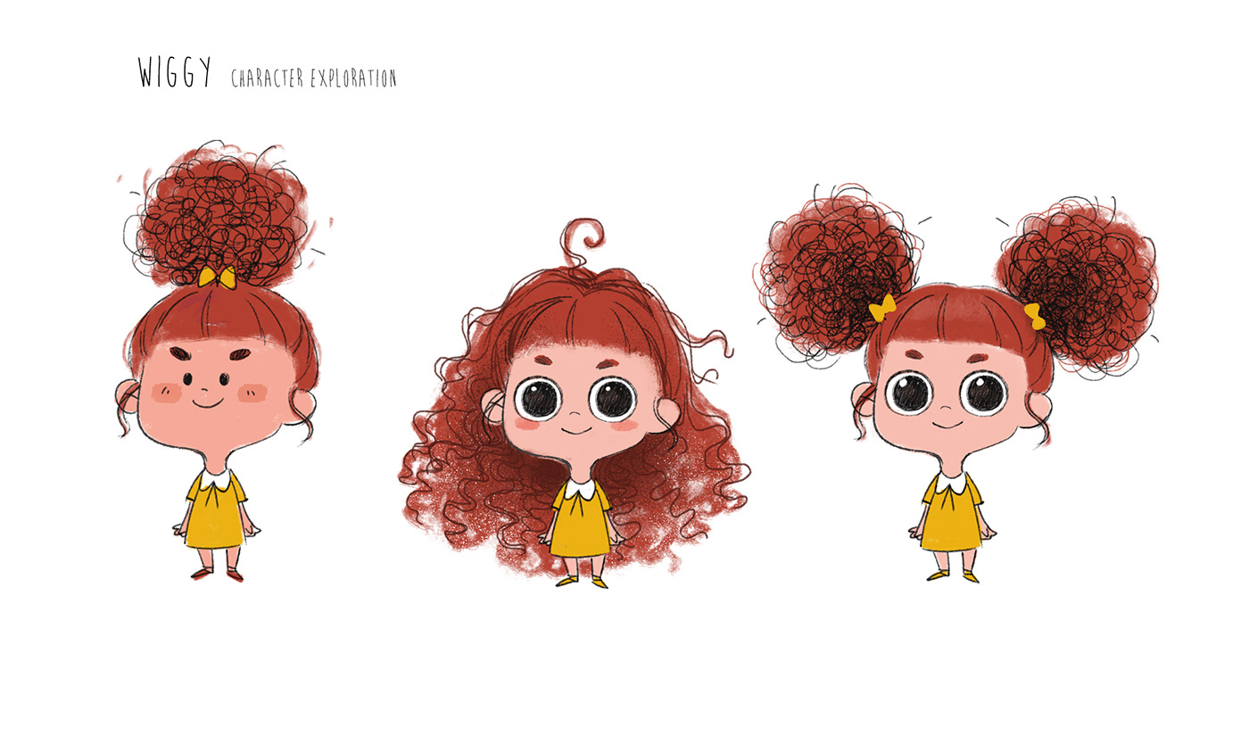 girl kid child yellow dress dress cartoon children book curly hair red hair bow
