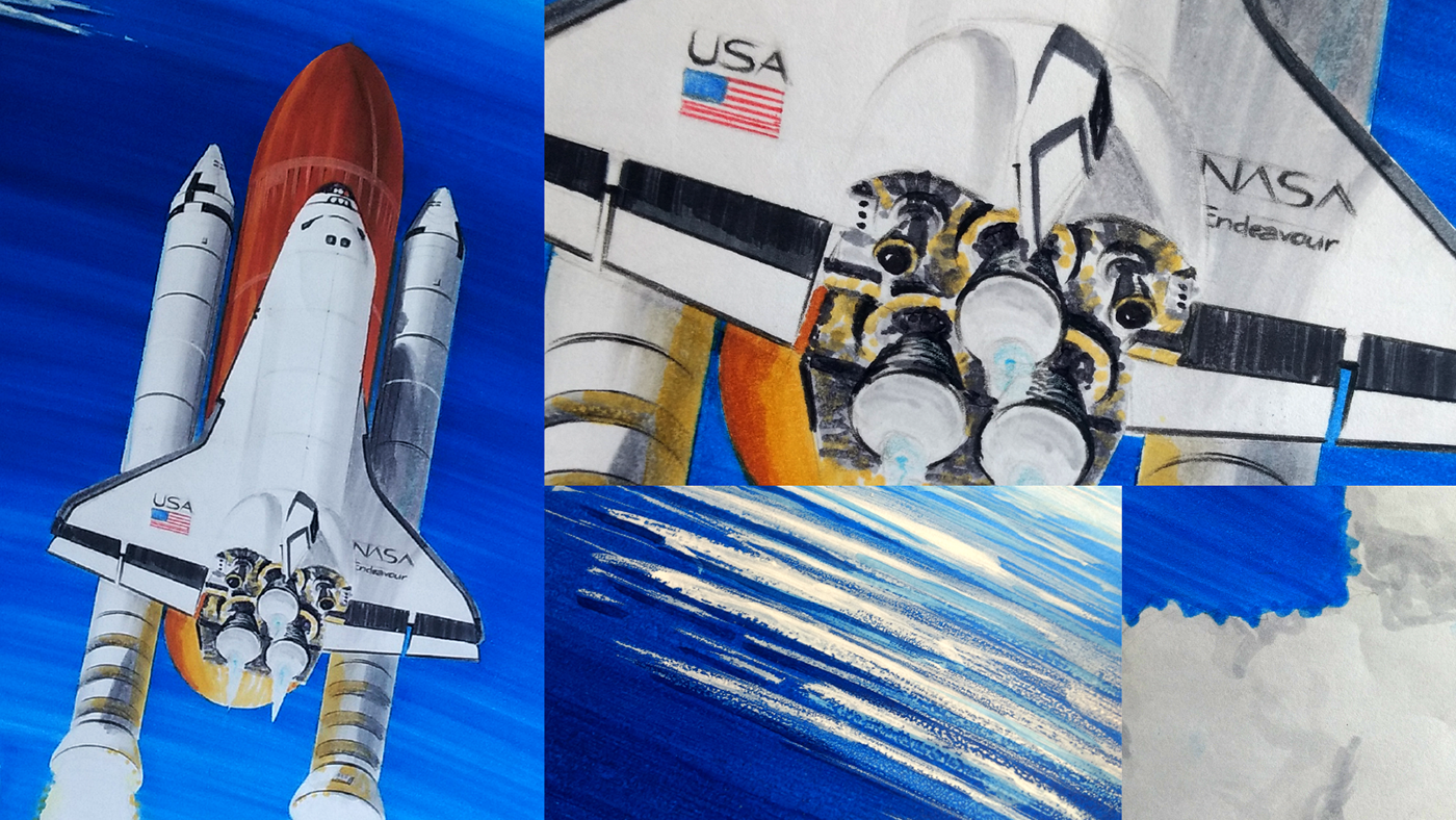 space shuttle nasa poster ILLUSTRATION  exploratio science Space  rockets markers