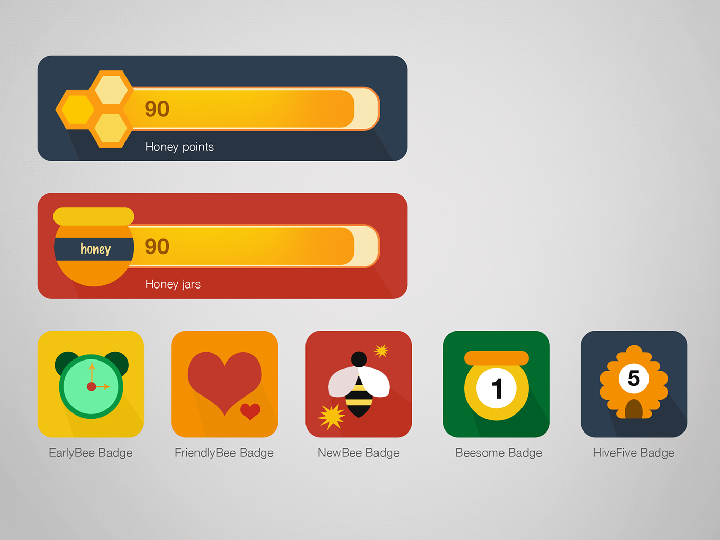 gamification design ux UI Long Shadow icons long shadow Badges icons bee hive