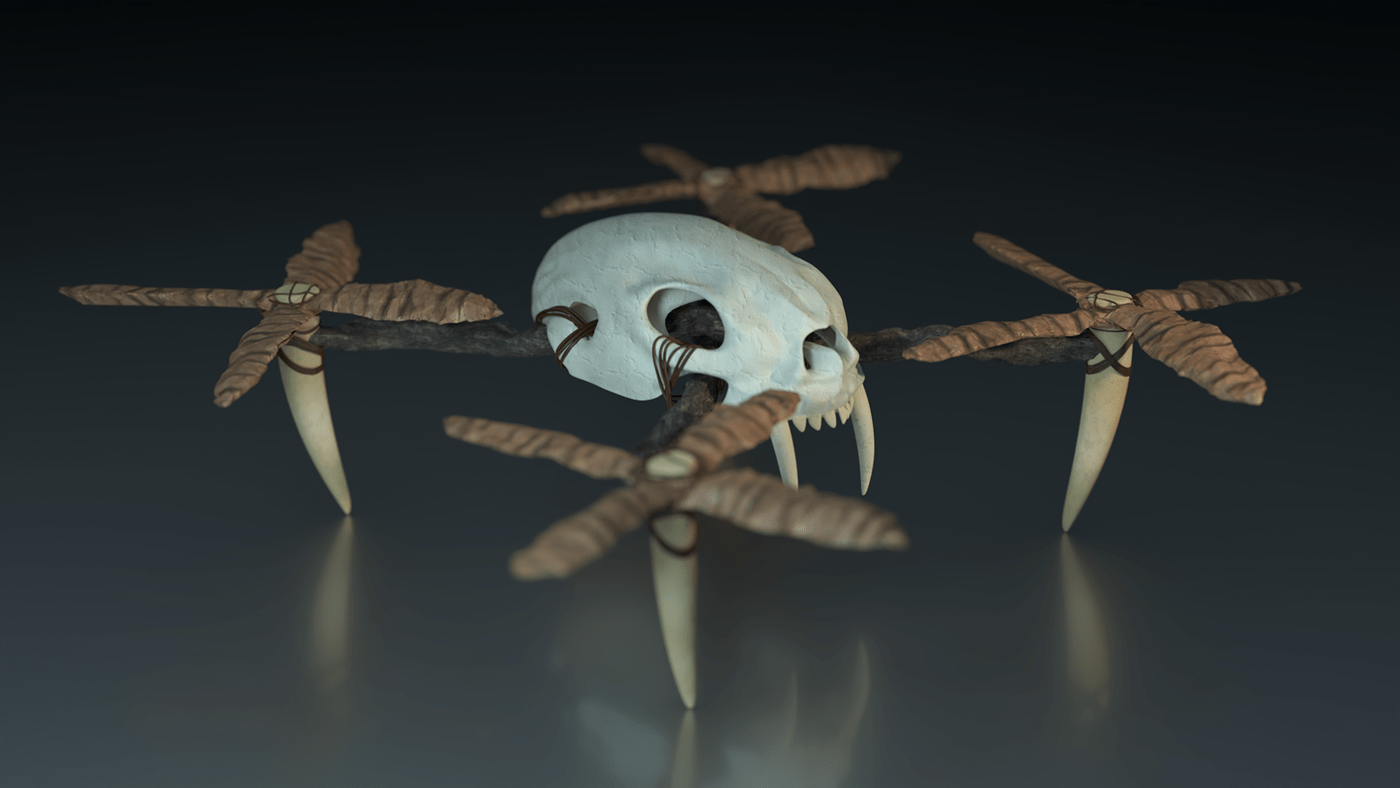 airdrone drone concept design quadcopter 3D modeling rendering visualisation neolithic caveman skull Gadget