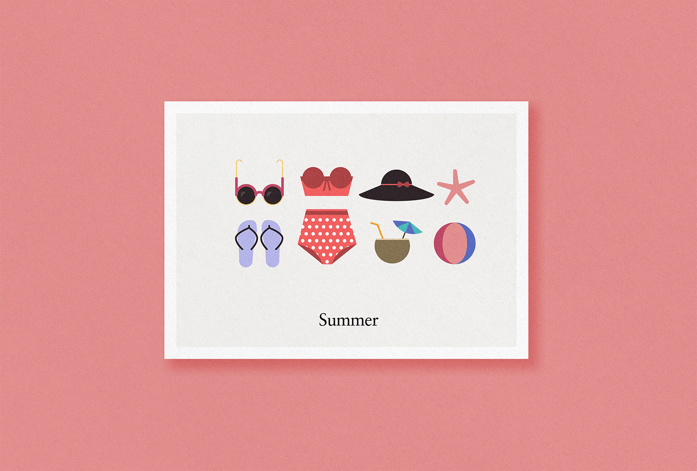 iconography postcards seasons flat spring summer autumn winter postal pattern system Icon card