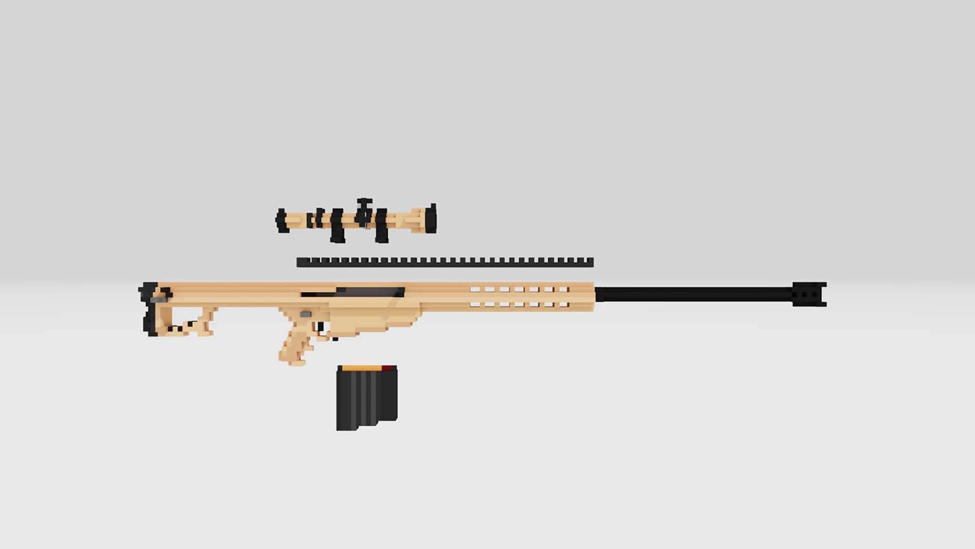 Gun Weapon rifle Lowe poly voxel