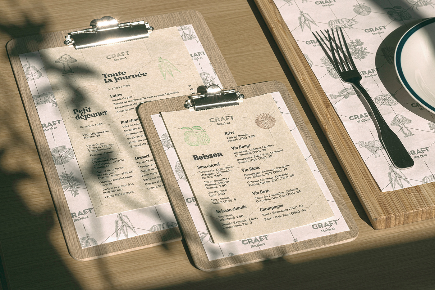 CRAFT Market food and drink wooden menus.