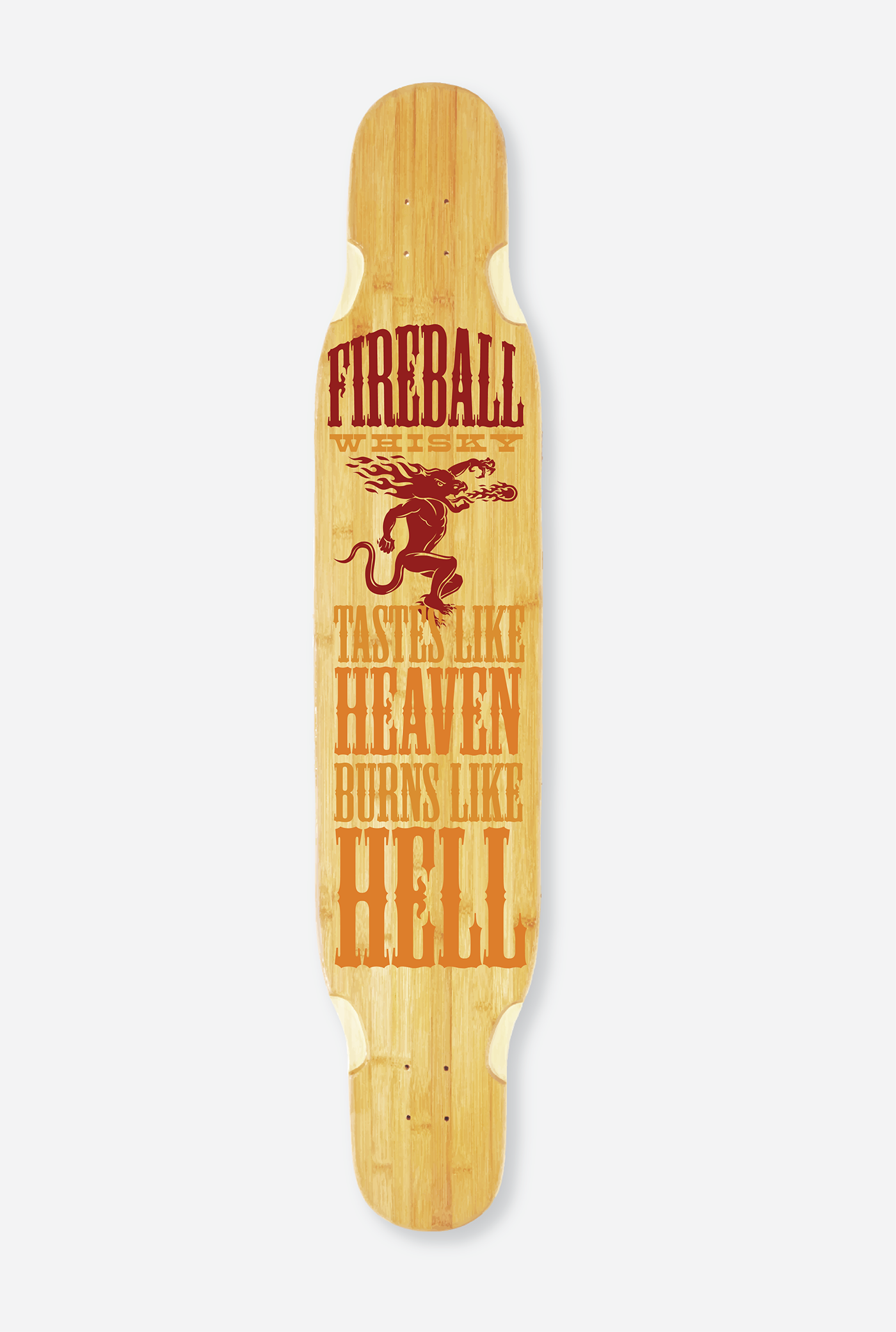 LONGBOARD fireball Whisky screenprint Handpaint Illustrator skateboard custom longboard giveaway fireball whisky