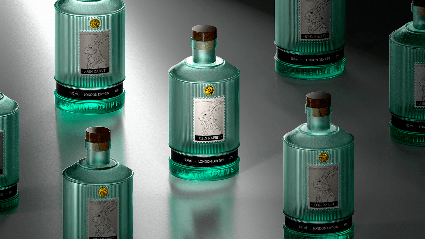 bottle concept ILLUSTRATION  Label Packaging rabbit alcohol gin packaging design for sale