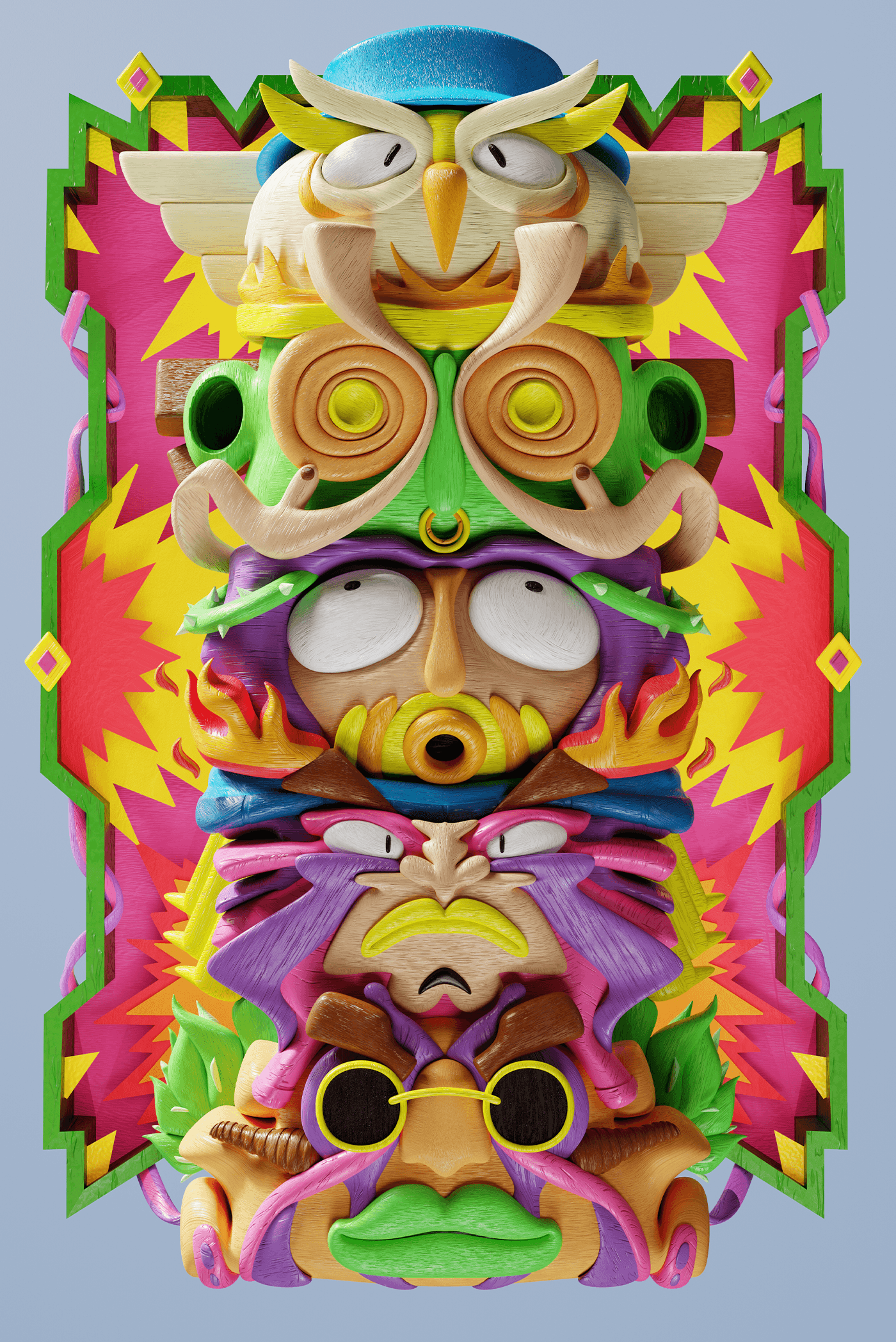 3D blender Digital Art  ILLUSTRATION  poster Character design  cartoon composition psychedelic 2D