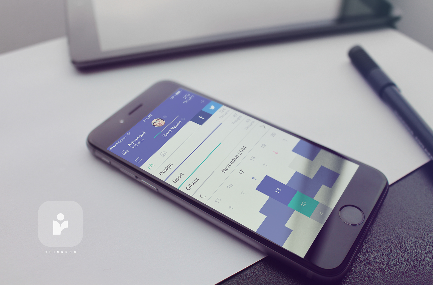 Thinkerr people app iphone iPhone6 mockups application social facebook twitter share thought emotions ideas