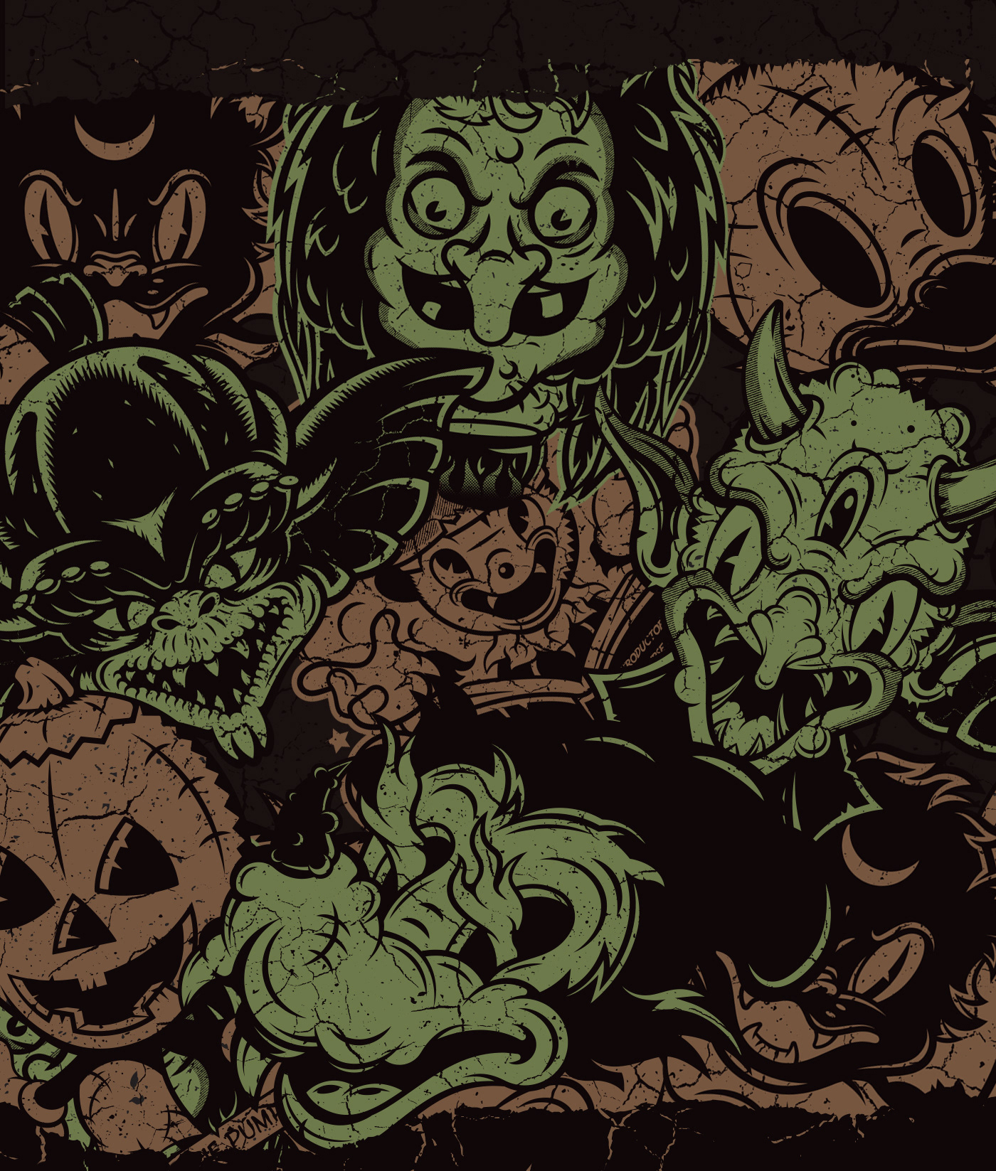 creepy Halloween vintage stickers Cartoons horror