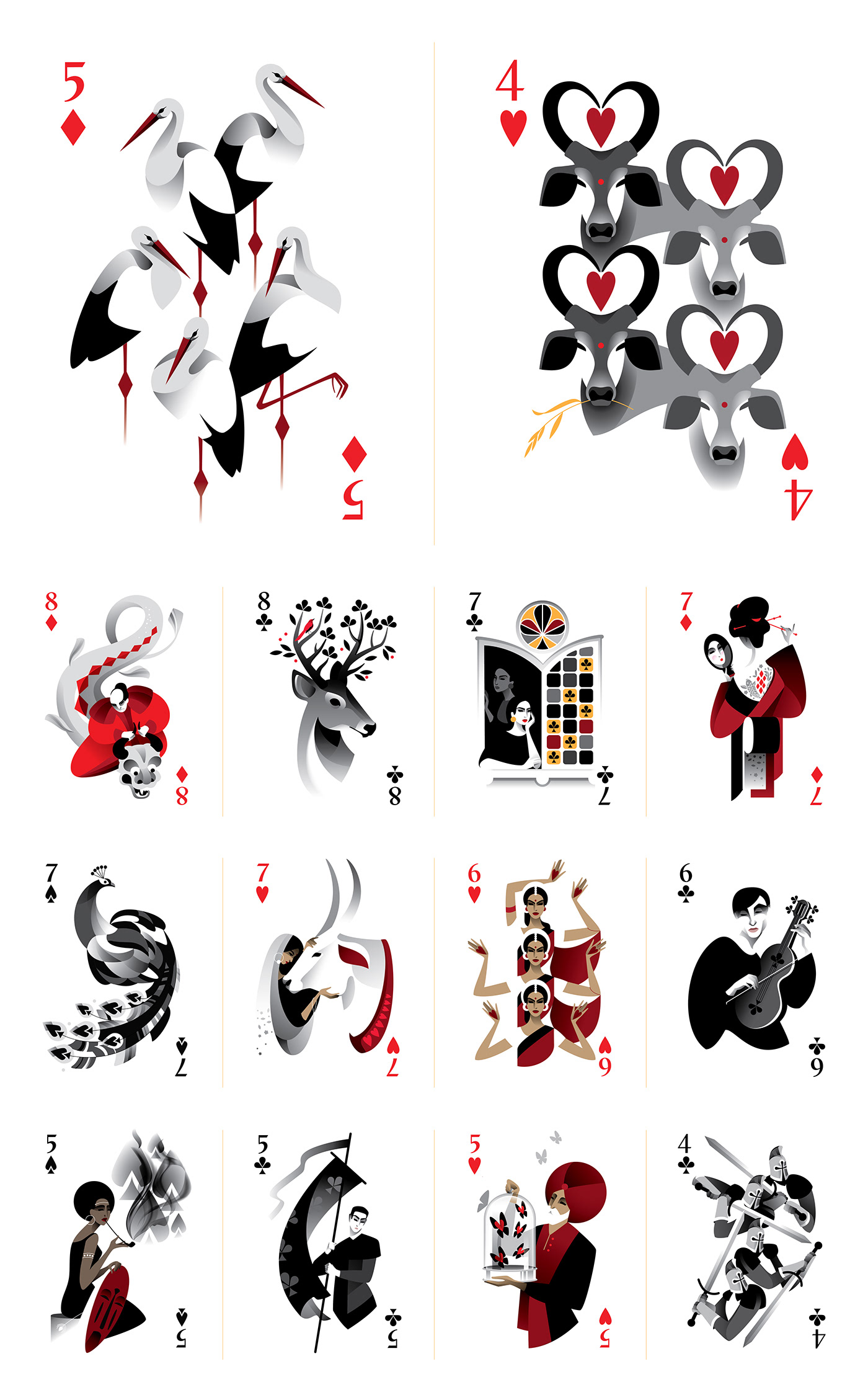 Poker Playing Cards cardistry kingdom vector art africa japan India Europe MARIA FEDOSEEVA