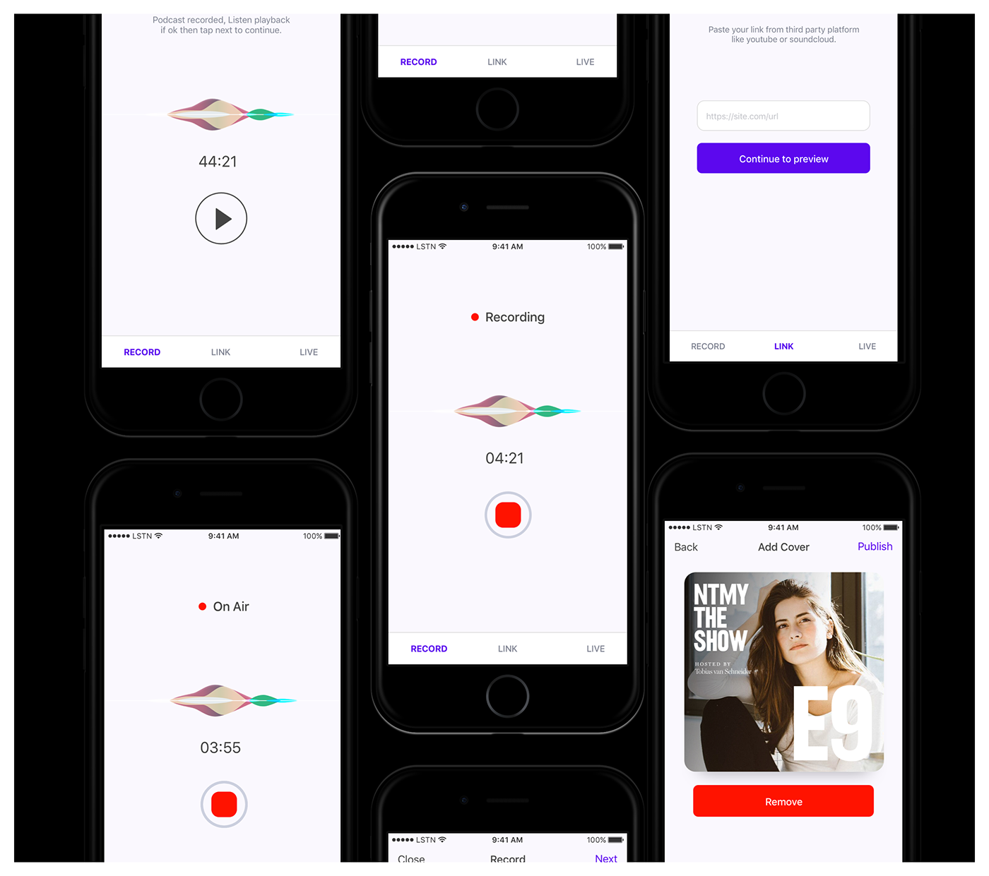 UI ux animation  design product interaction podcast app Audio Interface